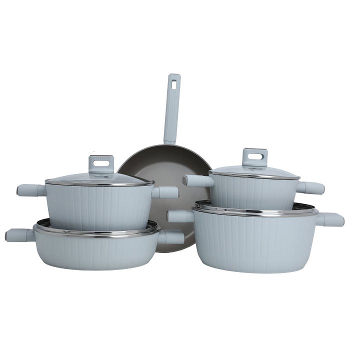 Robust light gray cookware set with glass lid, 9 pieces image 1