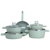 Robust light green pots set with glass lid 9 pieces product image