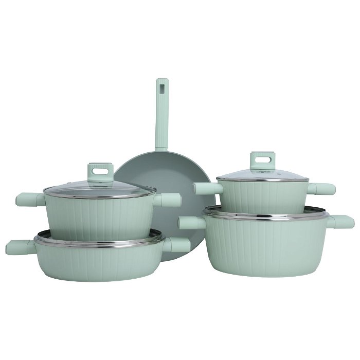 Robust light green pots set with glass lid 9 pieces image 1