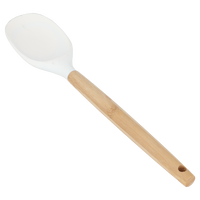 Beige silicone service spoon with wooden handle product image