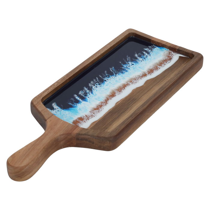 A rectangular dessert serving board with a sea wave pattern on its hand image 2