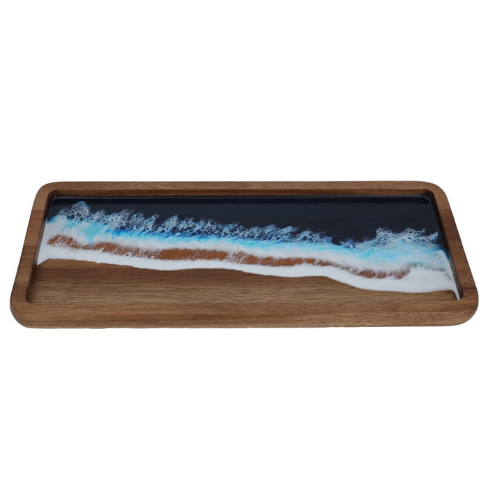 A rectangular dessert serving dish with the sea wave pattern image 1