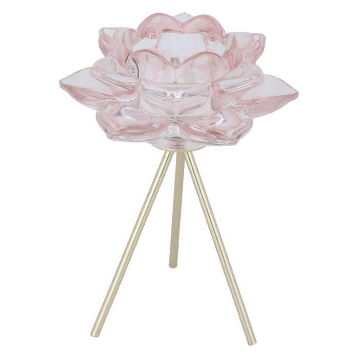 Light pink round glass candle holder with gold legs image 2