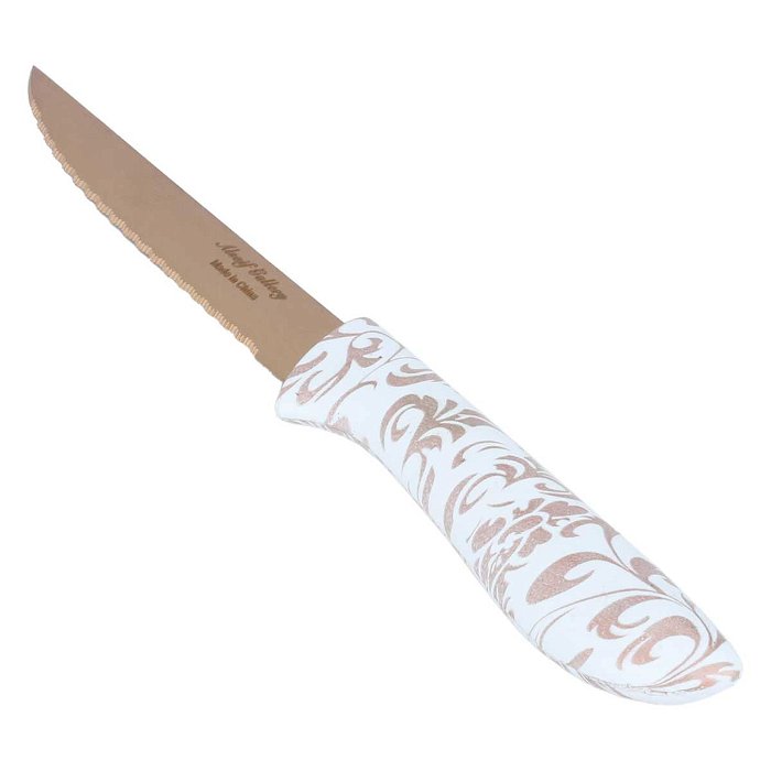 White Patterned Gold Hand Fruit Knife Set 6 Pieces image 1