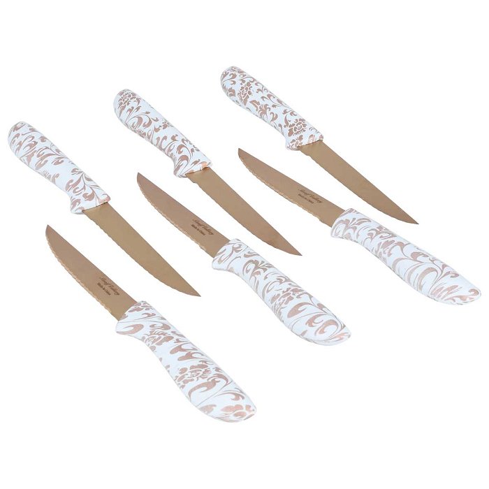 طقم سكاكين فاكهة يد أبيض منقوش بذهبي 6 قطع image 2