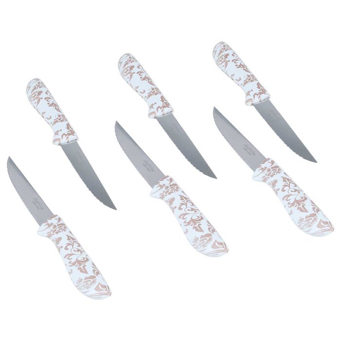 White Patterned Gold Hand Fruit Knife Set 6 Pieces image 2