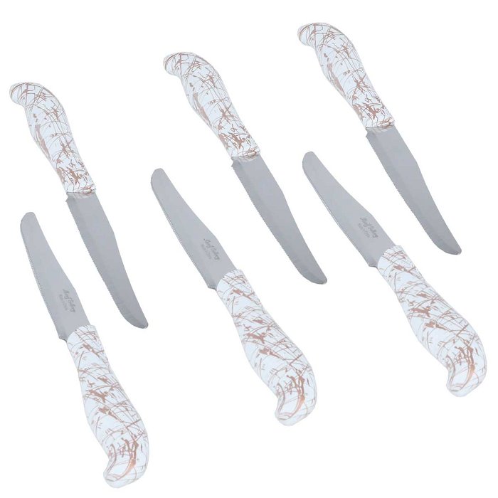 White Embossed Hand Fruit Knives Set 6 Pieces image 2