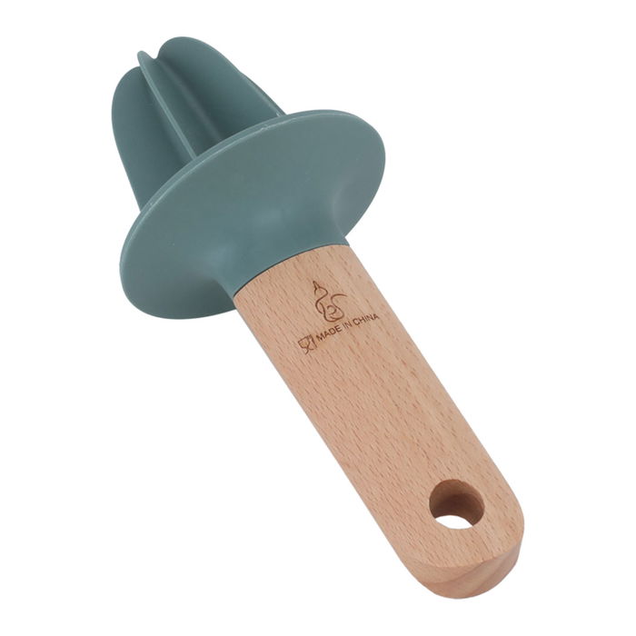 Silicone green lemon juicer with wooden handle image 1