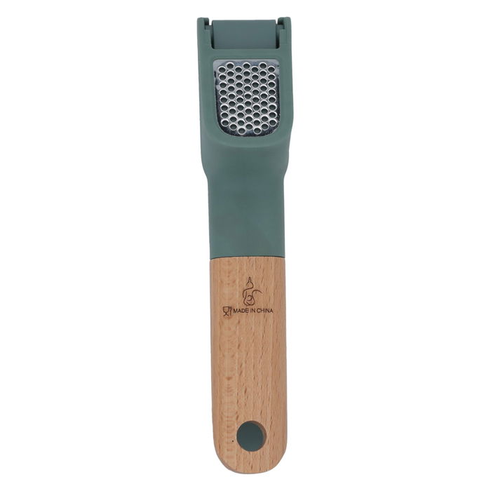 Green silicone manual garlic press with wooden handle image 3