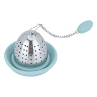 Light blue steel tea infuser with drip saucer product image