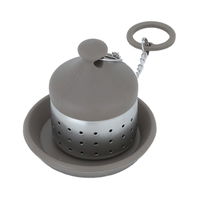 Light brown steel tea strainer with drip saucer product image