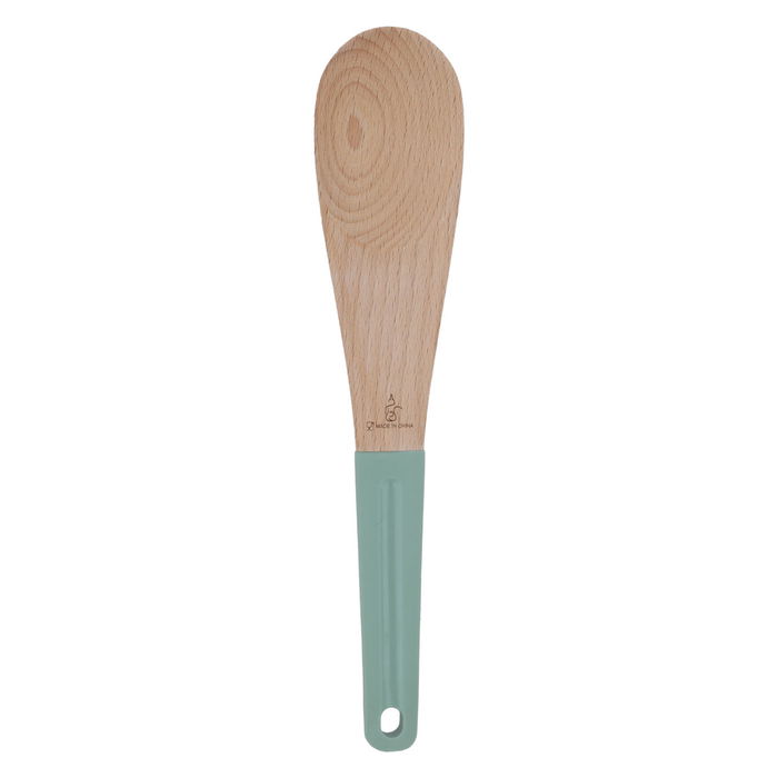 Wooden spoon green silicone handle image 2