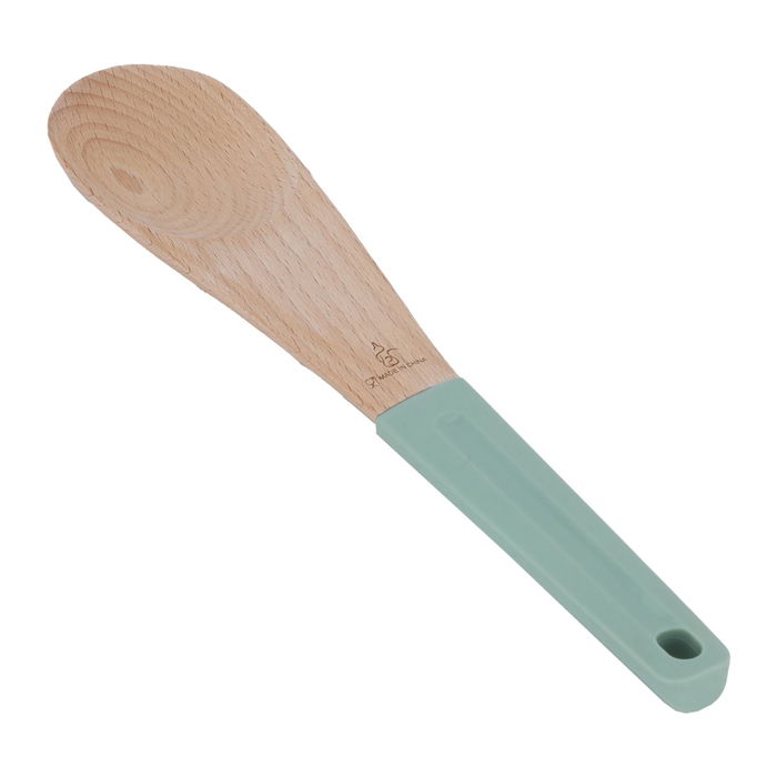 Wooden spoon green silicone handle image 1