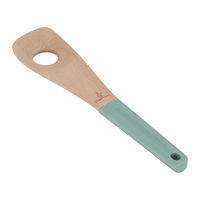 Wooden spoon with a hole in a green silicone handle product image