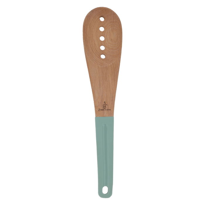 Wooden spoon, green silicone handle image 2