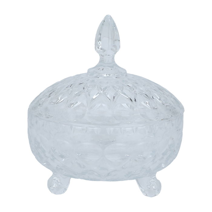 Transparent glass sugar bowl with a lid and legs image 1