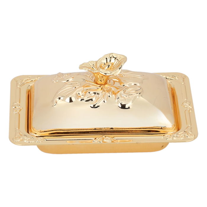 Golden embossed rectangular steel Date container with a lid, 12.3 cm image 2