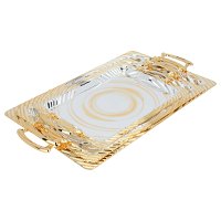A set of 3 pieces of engraved rectangular steel Serving trays with a gold edge product image