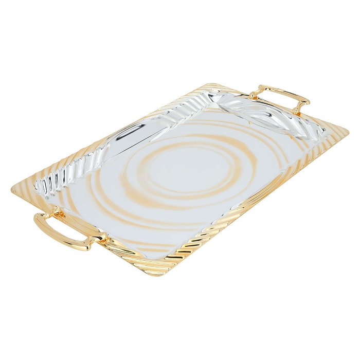 A set of 3 pieces of engraved rectangular steel Serving trays with a gold edge image 2