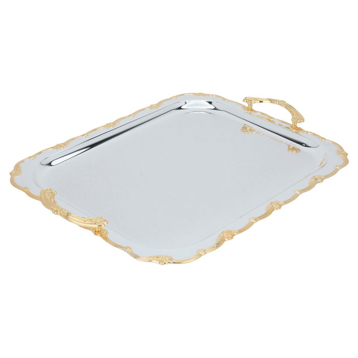 A rectangular steel Serving trays set with an engraving and a gold edge, 3 pieces image 2