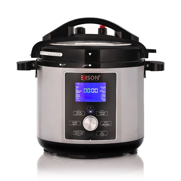 Edison Granite Pot Electric Pressure Cooker, 1200 Watt, 8 Liters, 11 Functions - Silver Black image 1