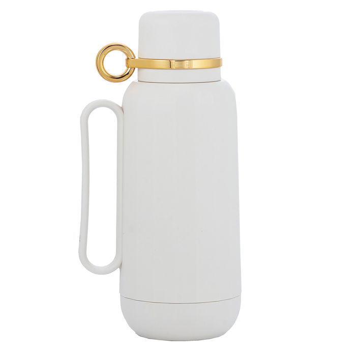 Rahal white ivory golden thermos 1 liter image 1