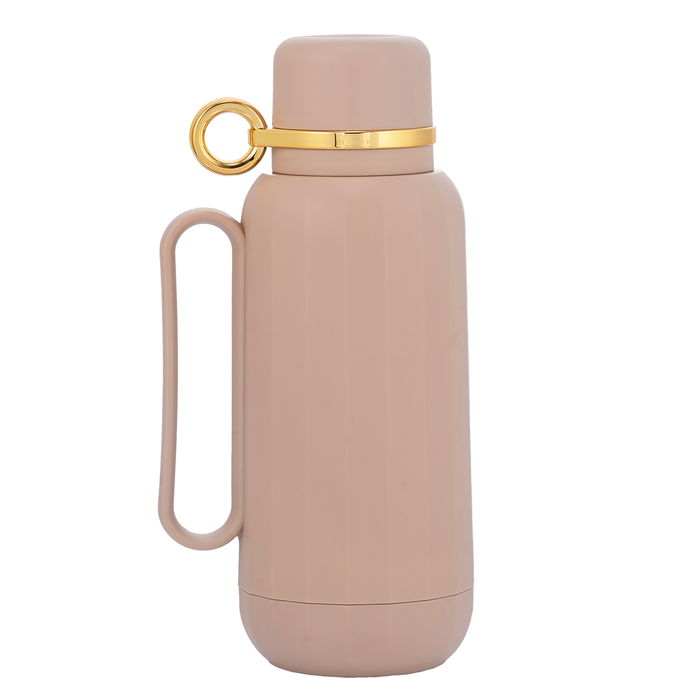 Light Brown Backpacker Thermos With Gold 1 Liter image 1