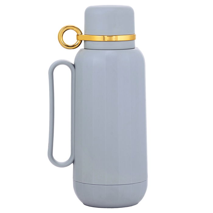 Dark Blue Backpacker Thermos With Gold 1 Liter image 1