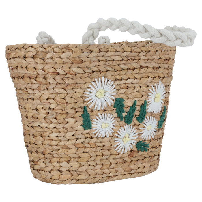 Beige wicker thermos bag with white handle image 2