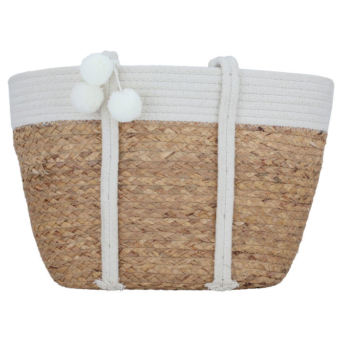 Beige wicker thermos bag with white handle image 1