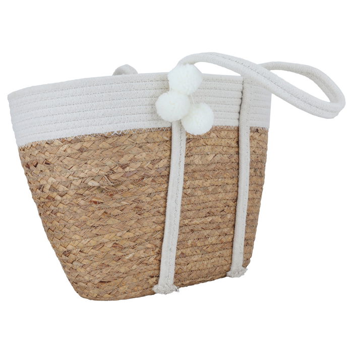 Beige wicker thermos bag with white handle image 2