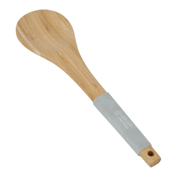 Wood ladle with grey silicone handle image 2