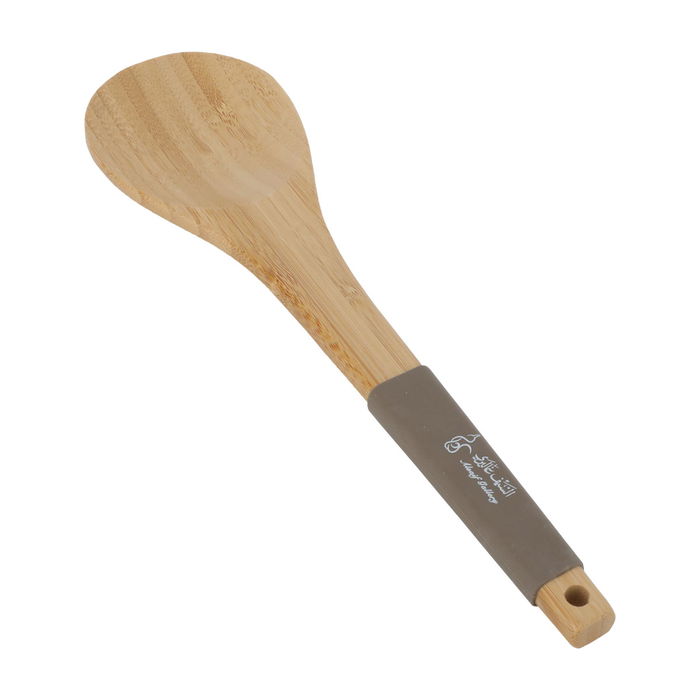 Wood ladle with brown silicone handle image 2