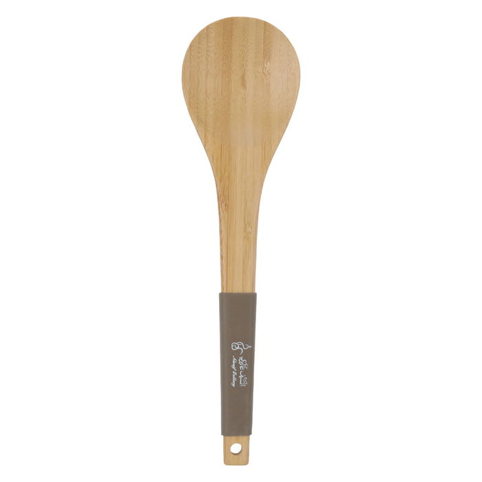 Wood ladle with brown silicone handle image 1