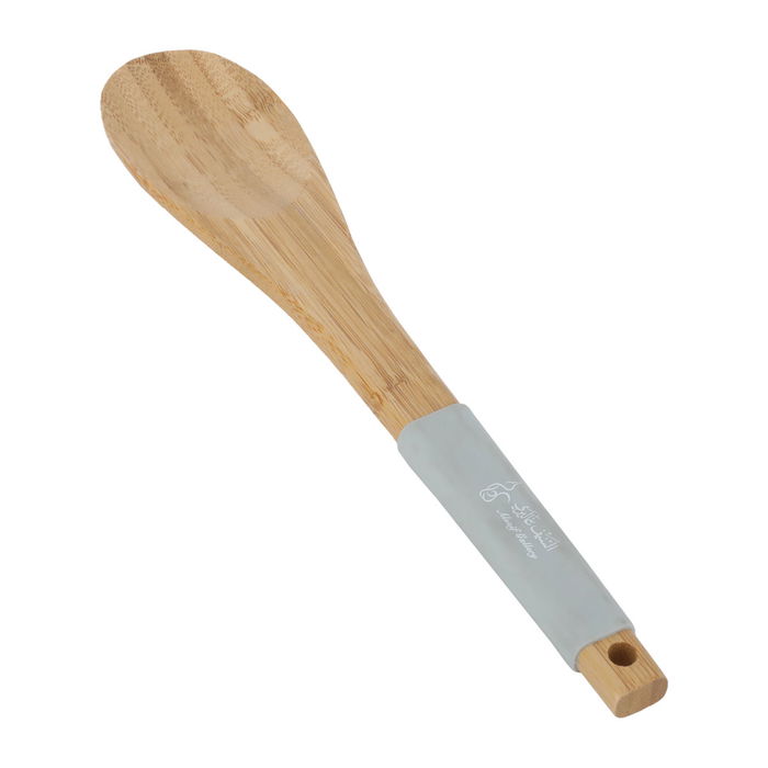 Wood service spoon with gray silicone hand image 2