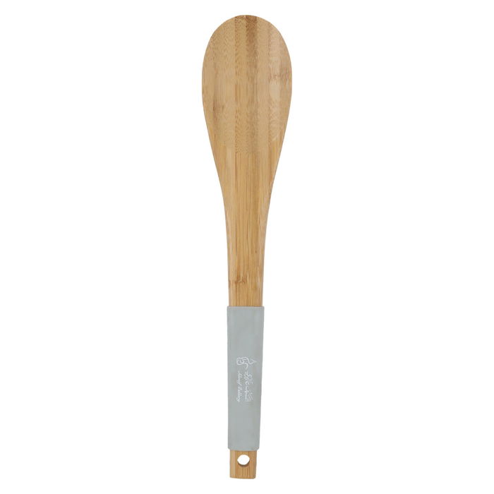 Wood service spoon with gray silicone hand image 1