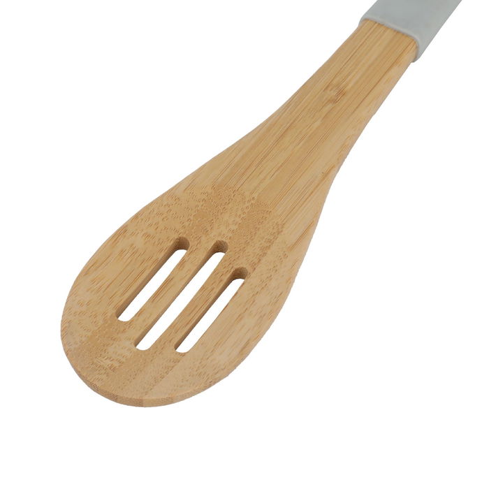 Openwork wood service spoon with grey silicone hand image 3