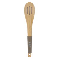 Perforated wood service spoon with brown silicone hand product image