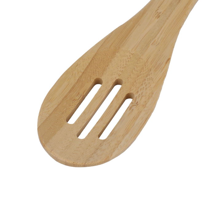 Perforated wood service spoon with brown silicone hand image 3