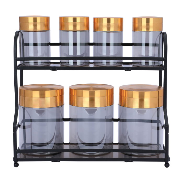 Spice Jars set, black stand glass 8-pieces image 1