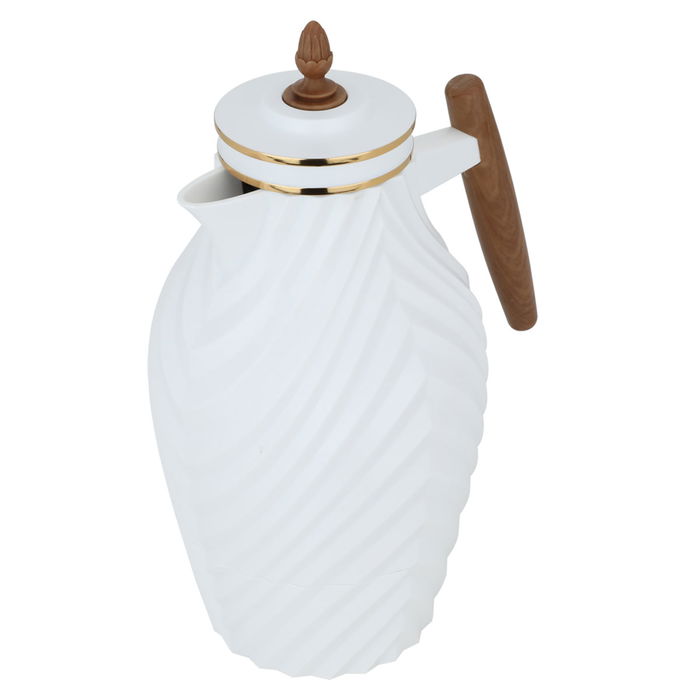 Noura thermos, white with wooden handle, 1 liter image 2