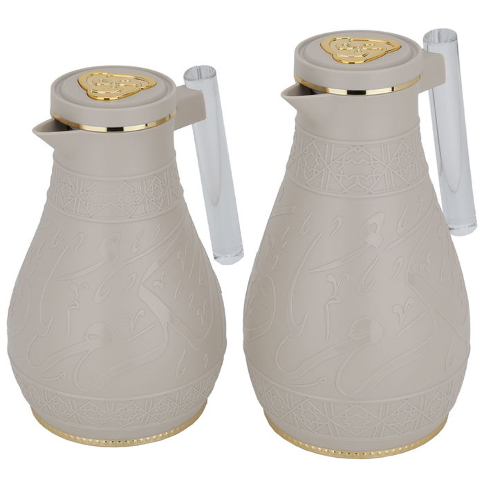 Karam beige thermos set Islamic engraving hand acrylic two pieces image 1