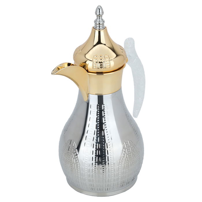 Haila thermos, silver, embossed, golden mouth, crystal handle, 1.2 liters image 2