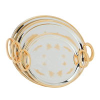 Serving trays set, silver oval steel embossed with a golden handle, 3 pieces product image