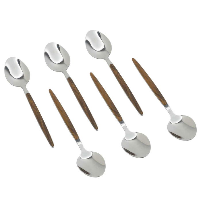 Silver Steel Eating Spoons Set with Wooden Hand 30 Pieces image 2