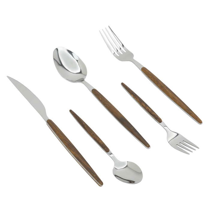 Silver Steel Eating Spoons Set with Wooden Hand 30 Pieces image 1