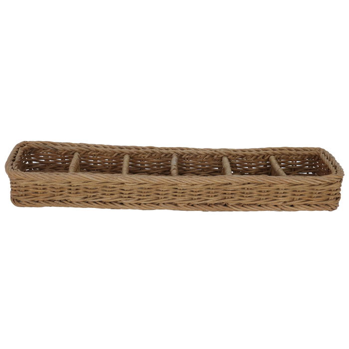 A rectangular brown wicker basket divided into 6 compartments image 1