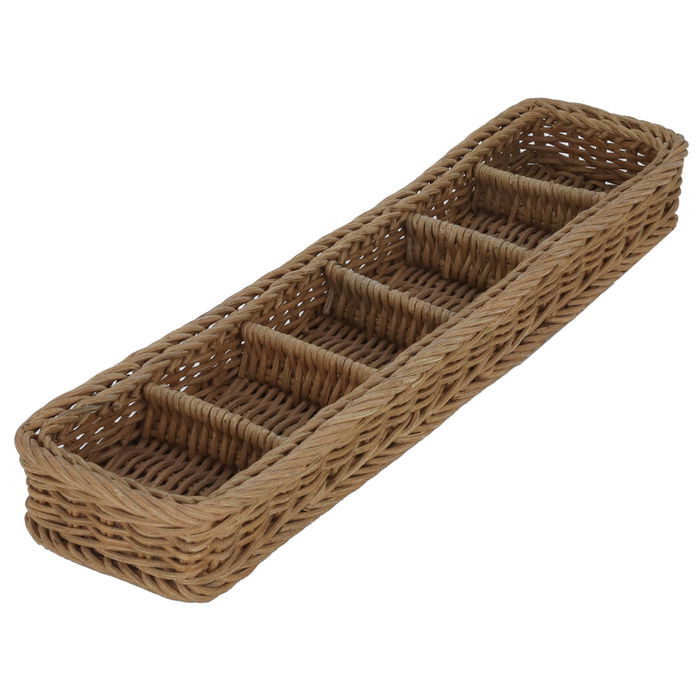 A rectangular brown wicker basket divided into 6 compartments image 2