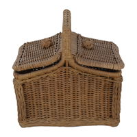 Rectangular brown wicker basket with lid and handle product image