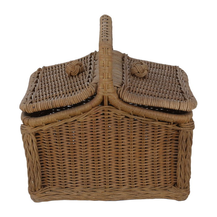 Rectangular brown wicker basket with lid and handle image 1